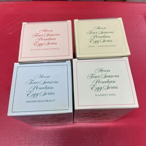 1984 AVON Four Seasons Porcelain Egg Series With Stands NEW IN BOXES